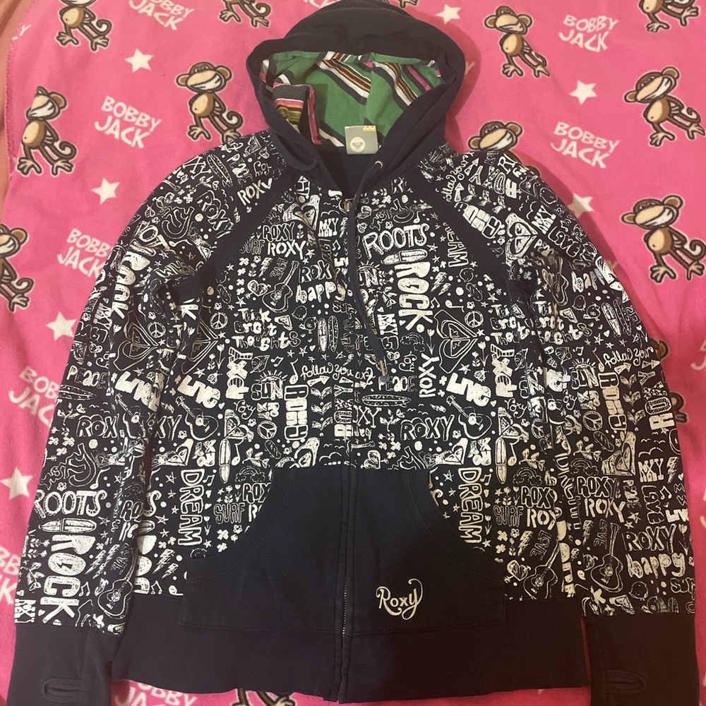 Roxy Monochrome Graphic Zip-Up Hoodie